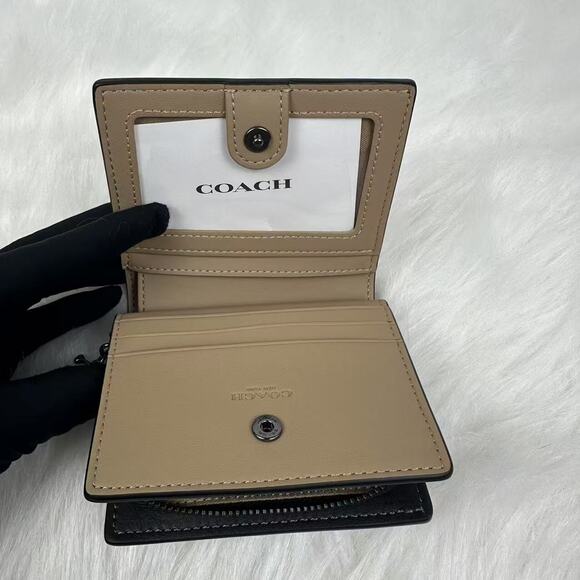 Coach Snap Wallet With Floral Applique In Smooth Leather/Gunmetal/Black CAP16 - Picture 4 of 6